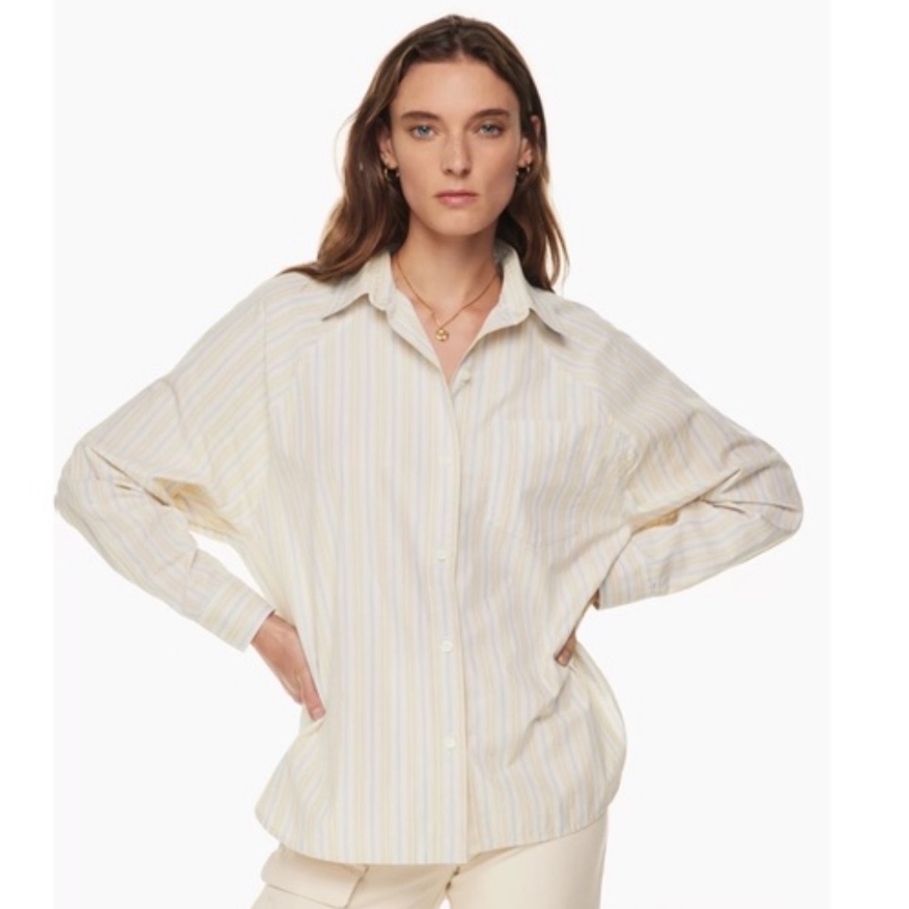 Wilfred Cream Striped Button Down Shirt